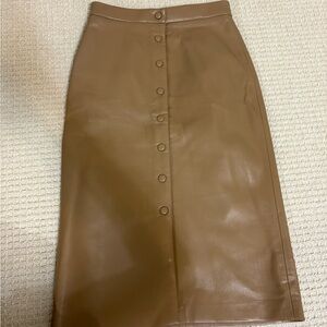 Midi length Brown Button-Down Leather Skirt